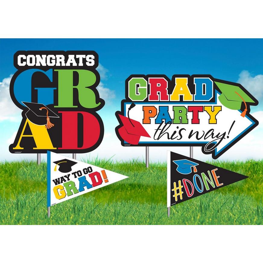 Multicolor Graduation Yard Stakes 4ct