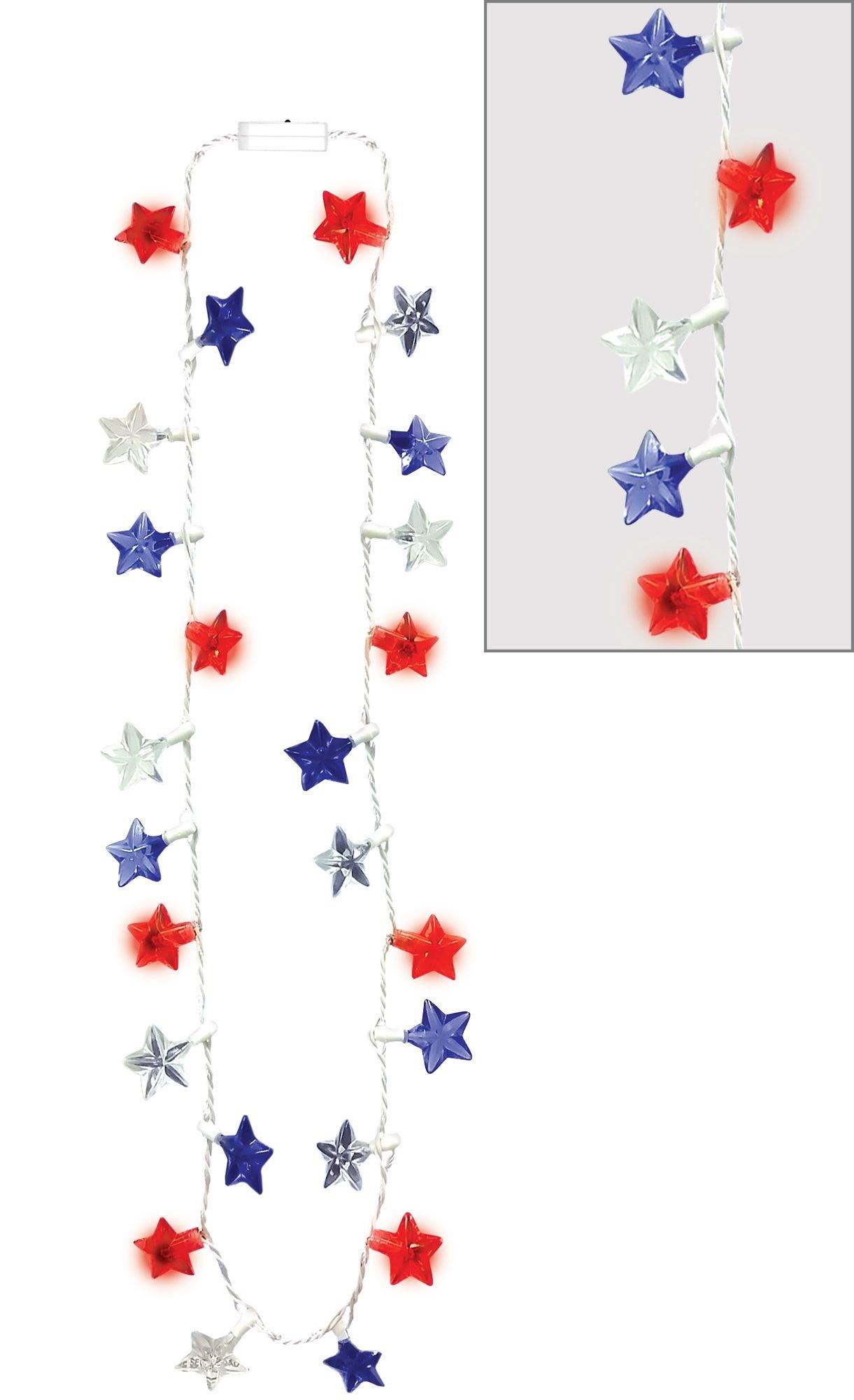 Light-Up LED Patriotic Red, White & Blue Star Necklace