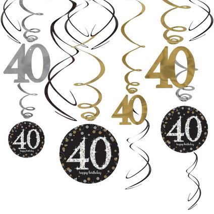 40th Birthday Swirl Decorations 12ct - Sparkling Celebration