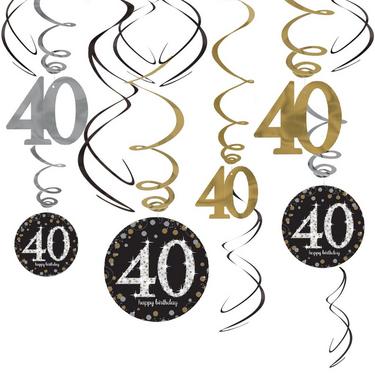 40th Birthday Swirl Decorations 12ct - Sparkling Celebration