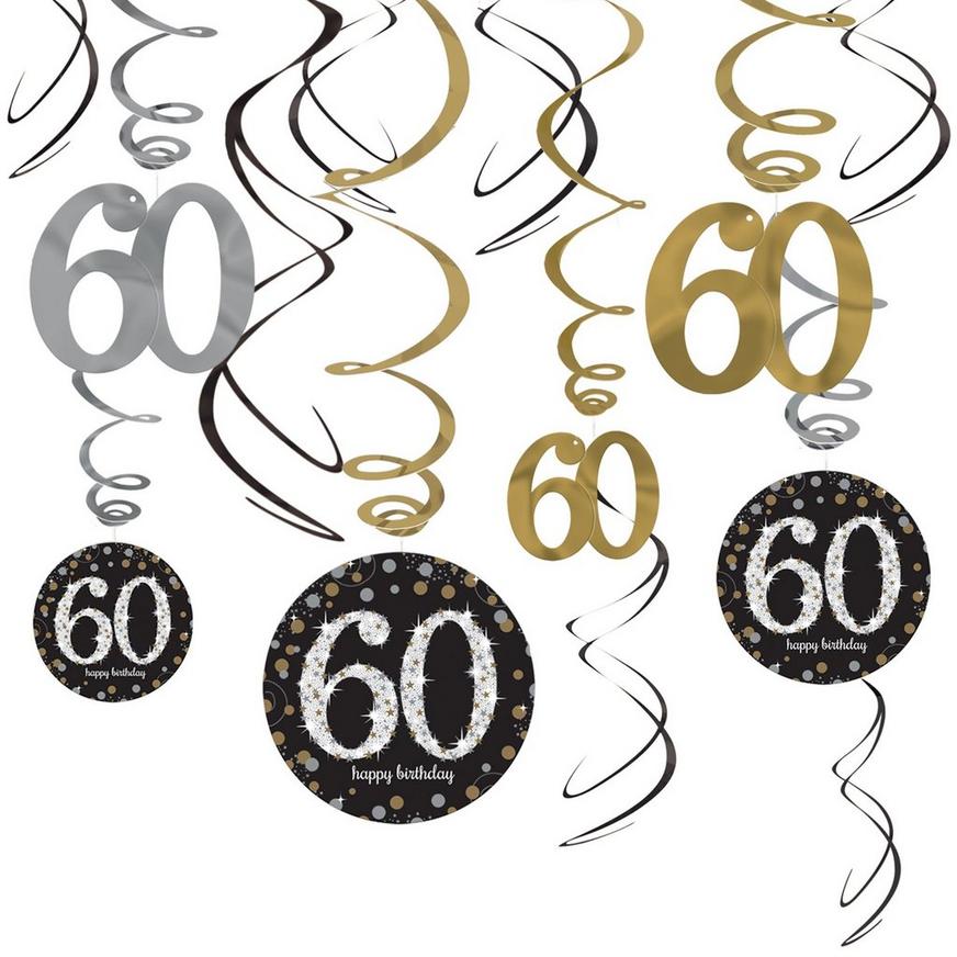 60th Birthday Swirl Decorations 12ct - Sparkling Celebration