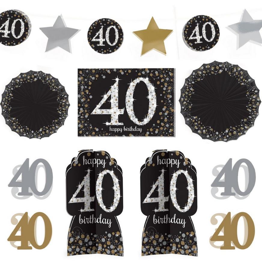 40th Birthday Black Gold Sparkling Celebration Tableware & Decorations Variation 