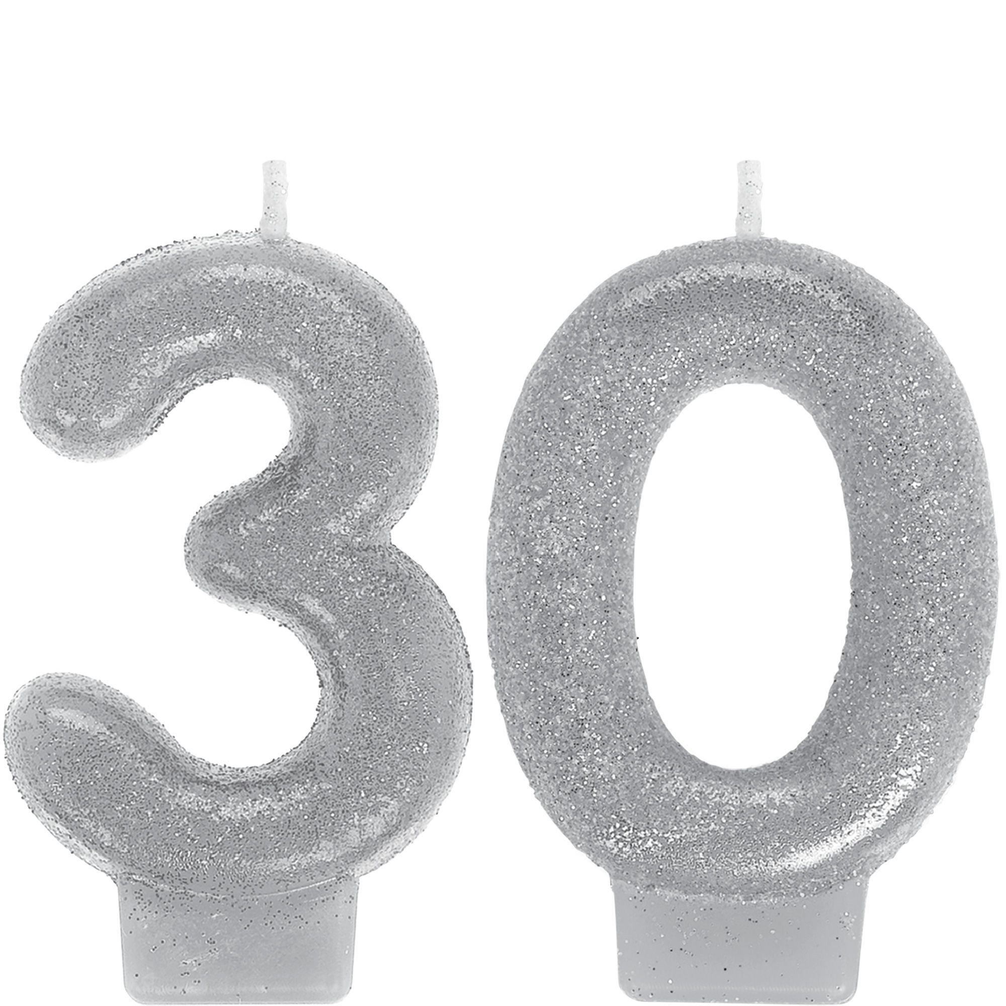 Glitter Silver Number Birthday Candles 2ct