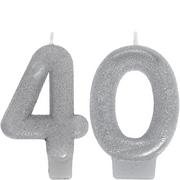 Glitter Silver Number 40 Birthday Candles 2ct