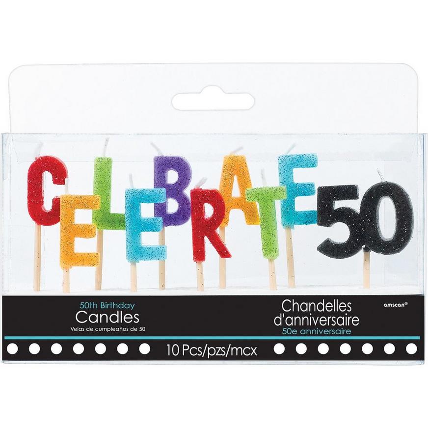 Glitter Celebrate 50 Birthday Toothpick Candle Set 10pc