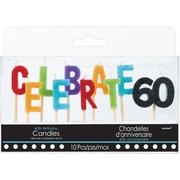 Glitter Celebrate 60 Birthday Toothpick Candle Set 10pc