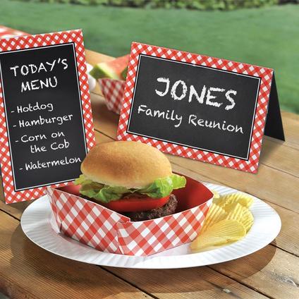 Picnic Party Red Gingham Chalkboard Tent Cards 8ct