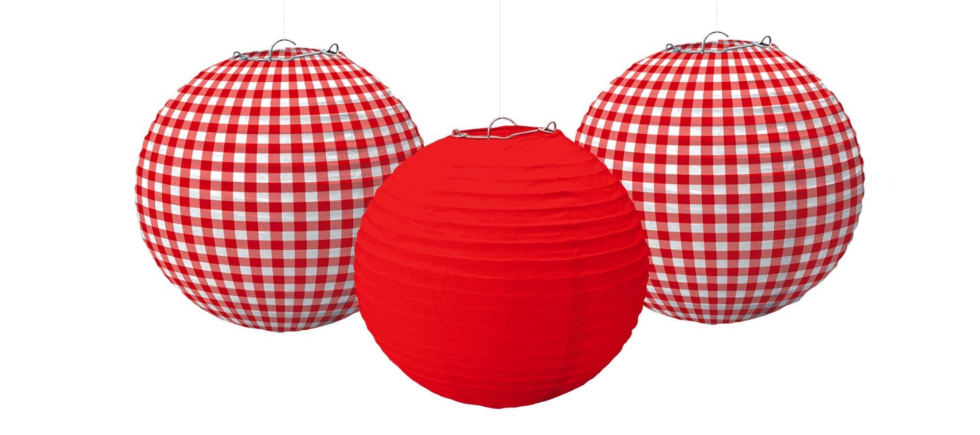 Picnic Party Red Gingham Paper Lanterns 3ct