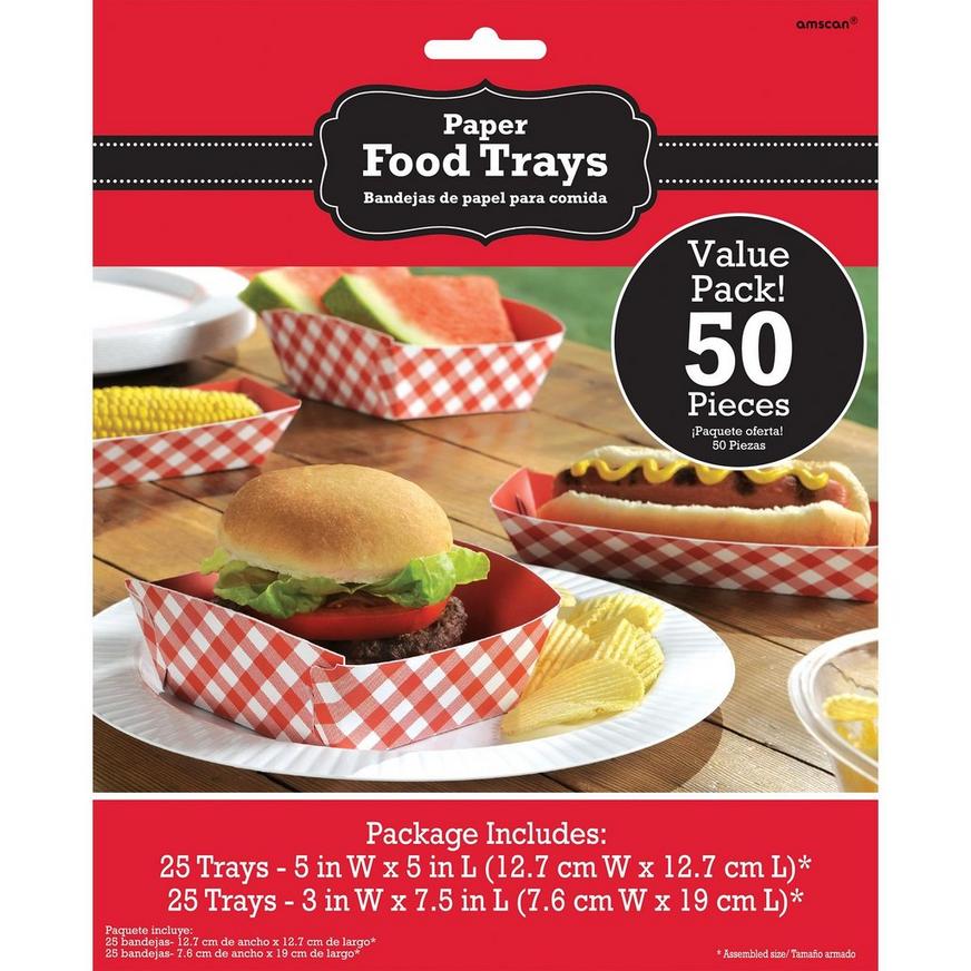 Picnic Party Red Gingham Paper Food Trays 50ct