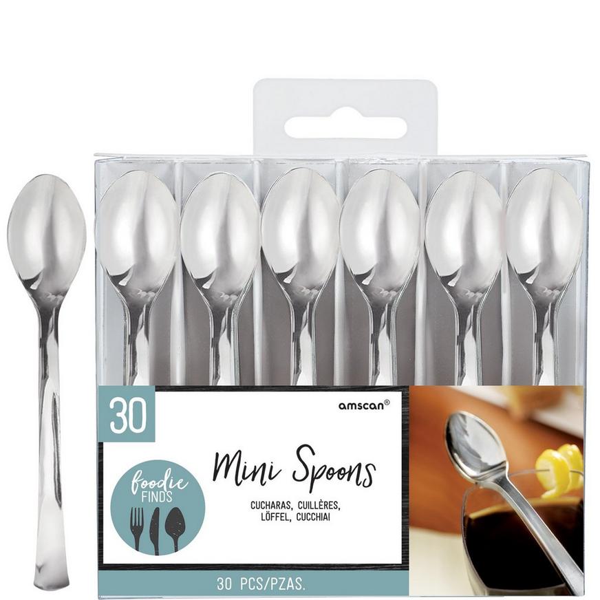 Mini Silver Plastic Spoons 30ct