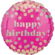 Metallic Dots Pink Happy Birthday Balloon 18in