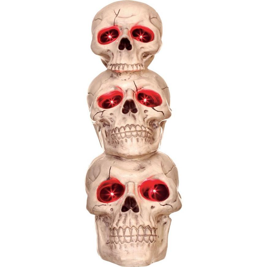 Light-Up Three Skulls Totem Decoration, 27.5in