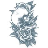 Black & Gray-Style Skull & Roses Temporary Tattoo, 4in x 10in