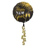 Black, Gold & Silver New Year's Balloon with Tail - Giant, 89in