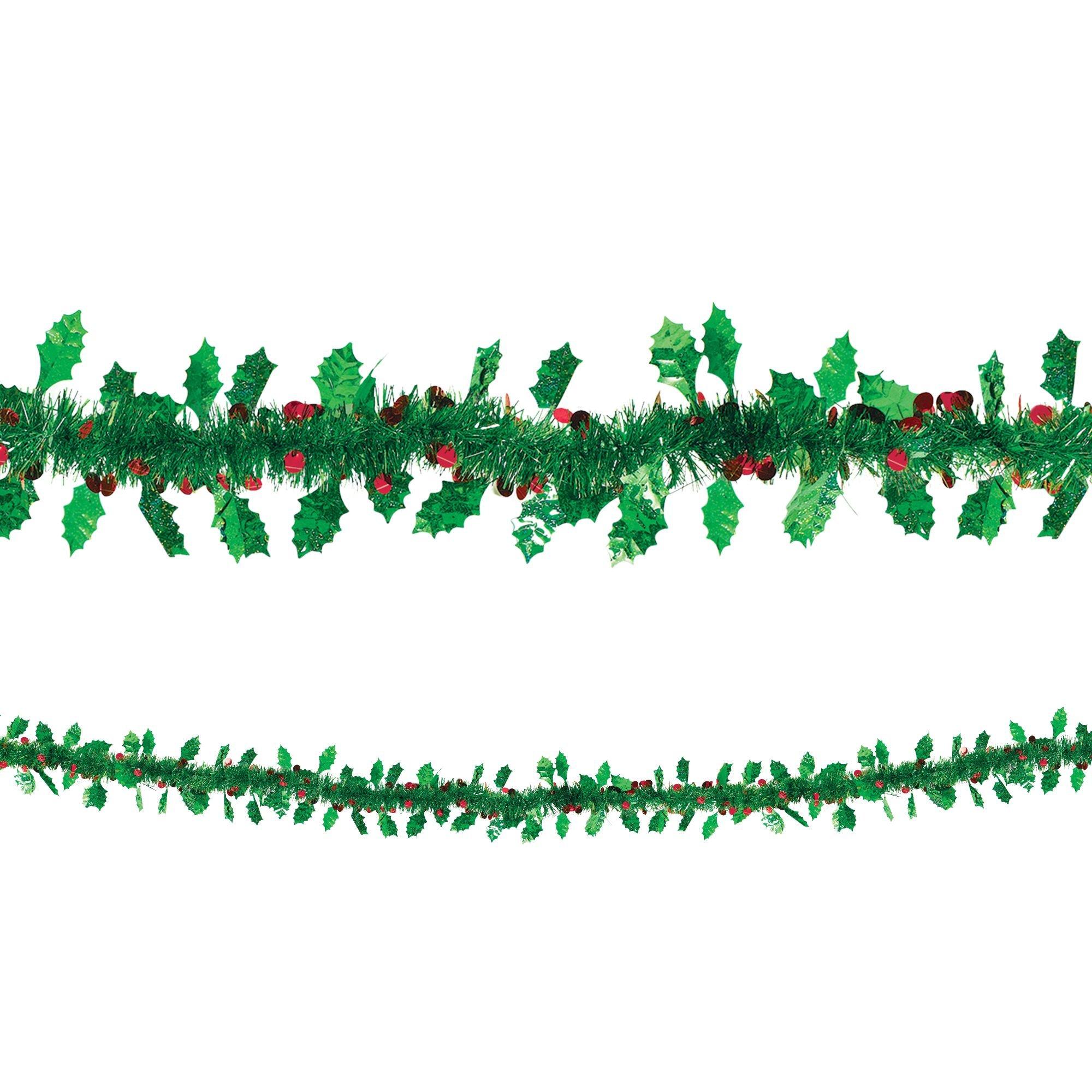 Holly Leaves & Berries Tinsel Garland 9ft Party City
