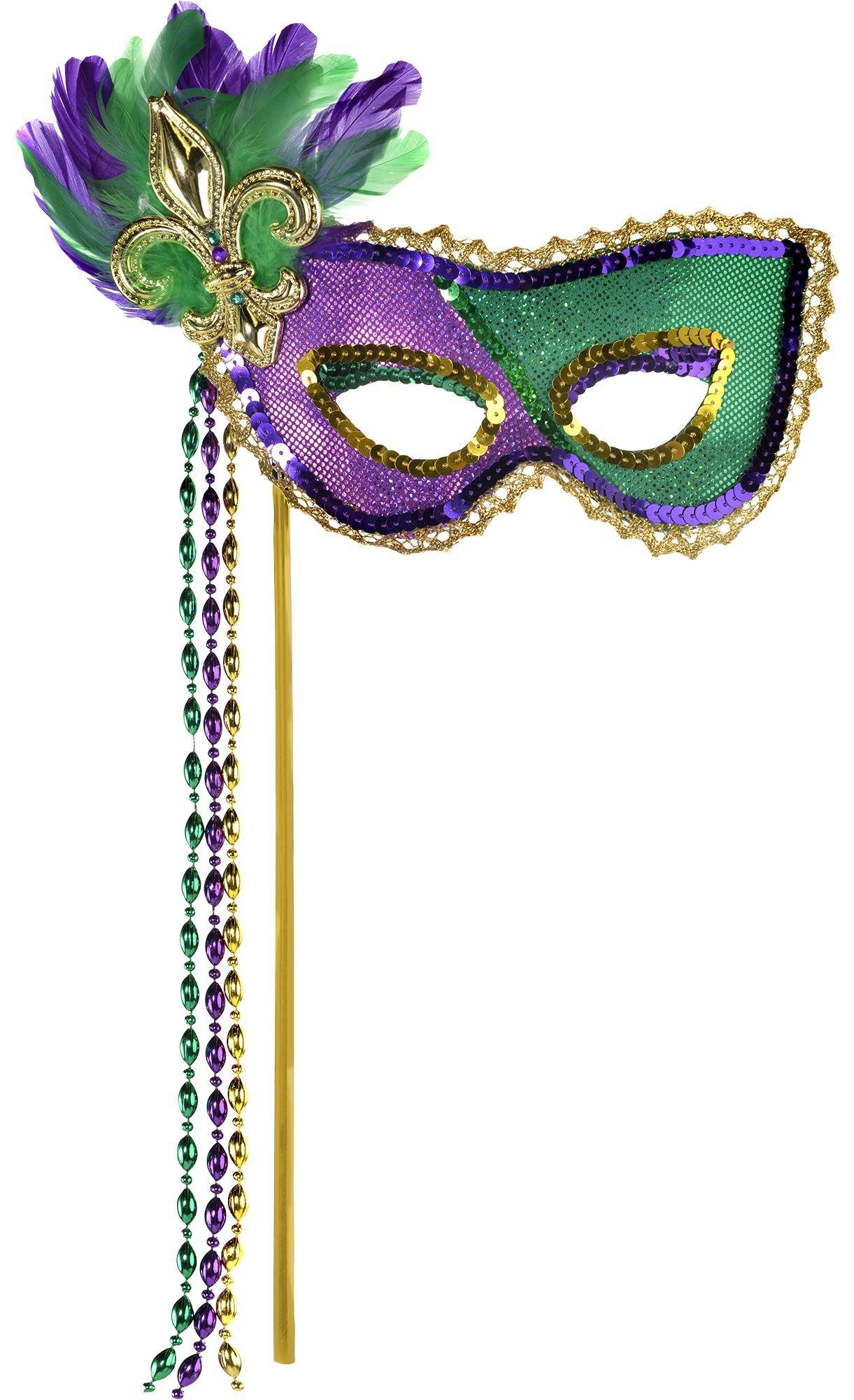 Sequin Mardi Gras Masquerade Mask on a Stick