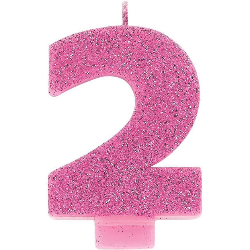 Glitter Pink Number 2 Birthday Candle