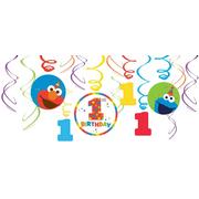 1st Birthday Elmo Swirl Decorations 12ct