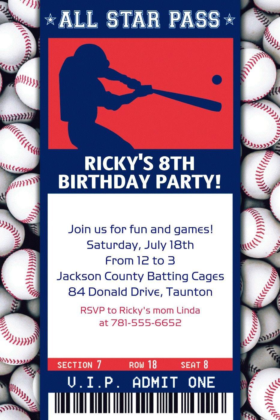 Baseball Ticket Invitation Template  Ninja party invitations, Baseball  birthday party invitations, Party invite template