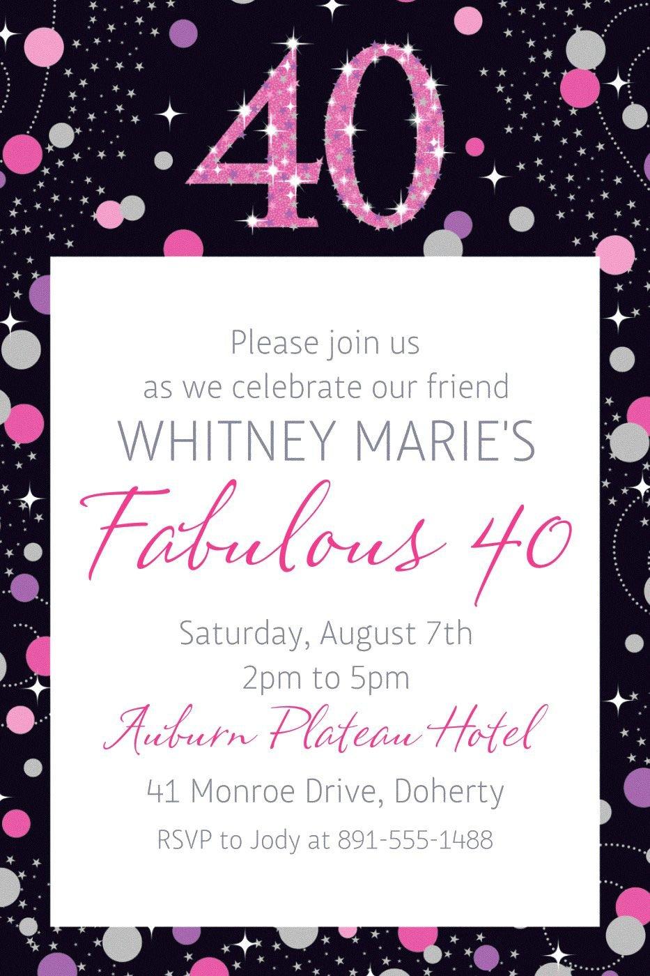 Custom Pink Sparkling Celebration 40 Invitation