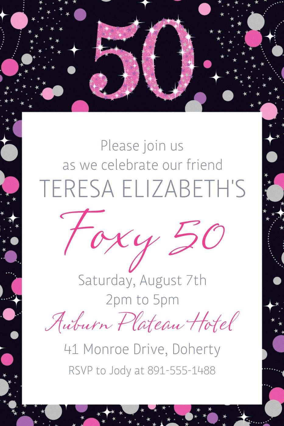 Custom Pink Sparkling Celebration 50 Invitation