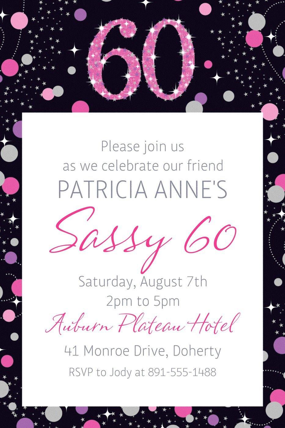 Custom Pink Sparkling Celebration 60 Invitation
