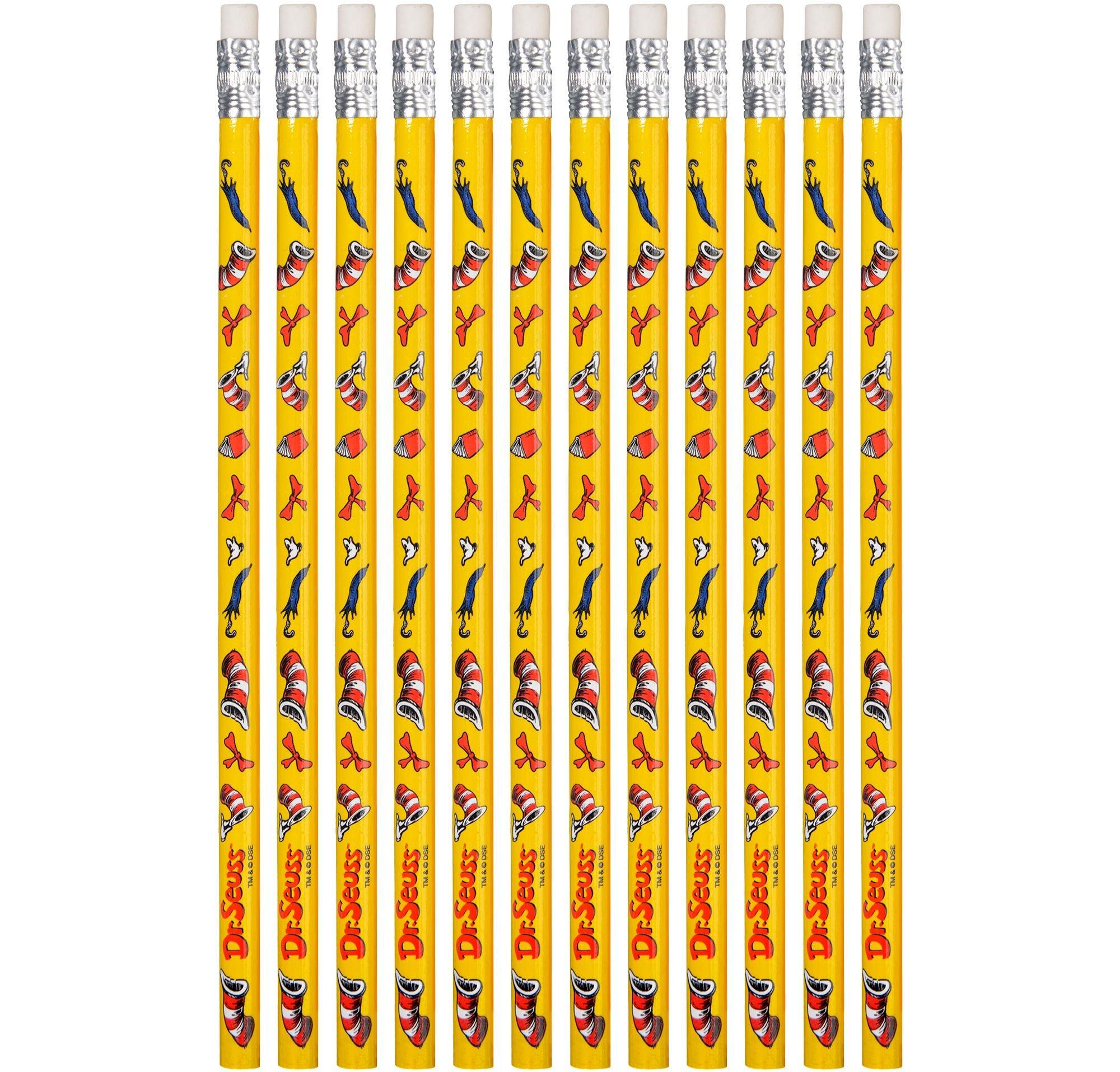 Yellow Cat in the Hat Pencils 12ct - Dr. Seuss | Party City
