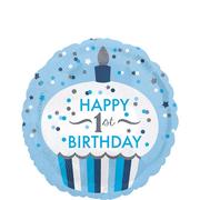Blue Cupcake 1st Birthday Balloon 18in