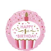 Pink Cupcake 1st Birthday Balloon 18in