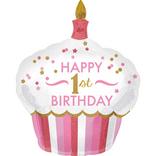 Pink Cupcake 1st Birthday Balloon 29in x 36in