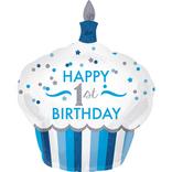 Blue Cupcake 1st Birthday Balloon 29in x 36in