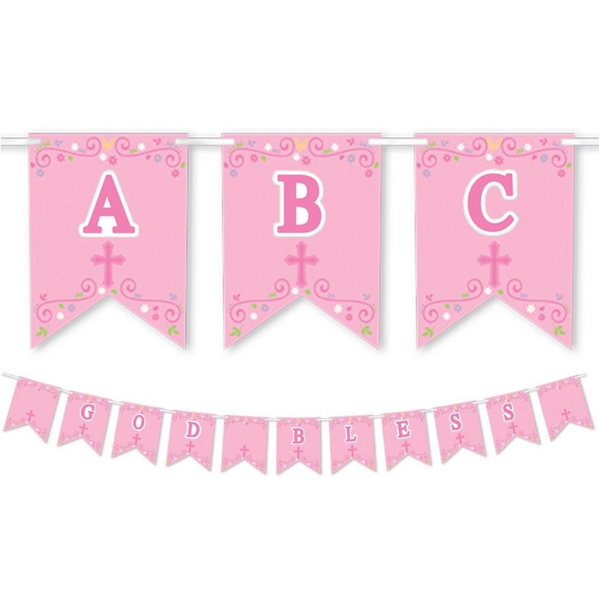 Pink First Communion Personalized Pennant Banner Kit