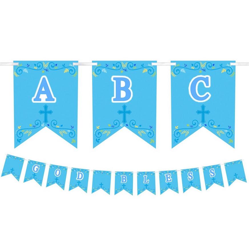 Blue First Communion Personalized Pennant Banner Kit