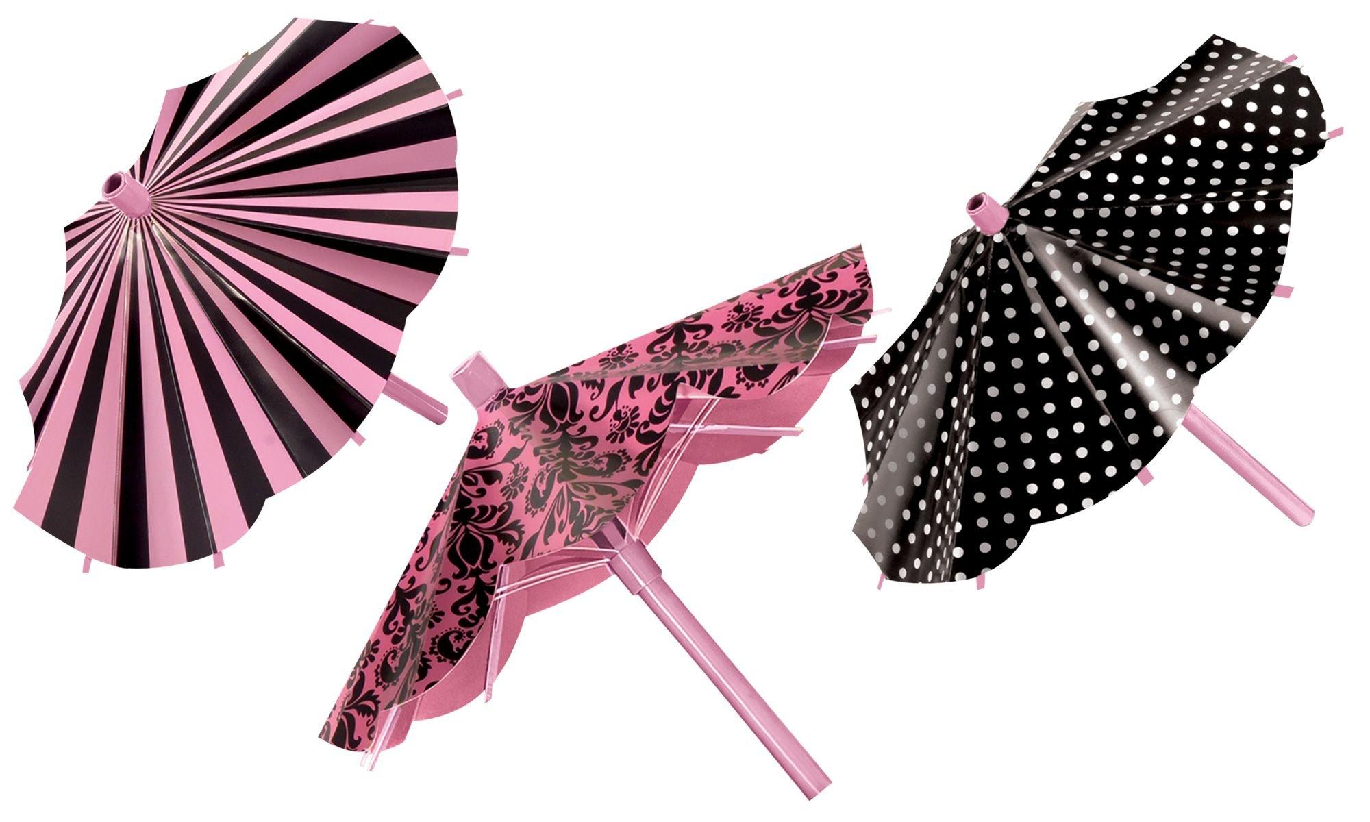 Pink & Black Parasol Decorations 3ct