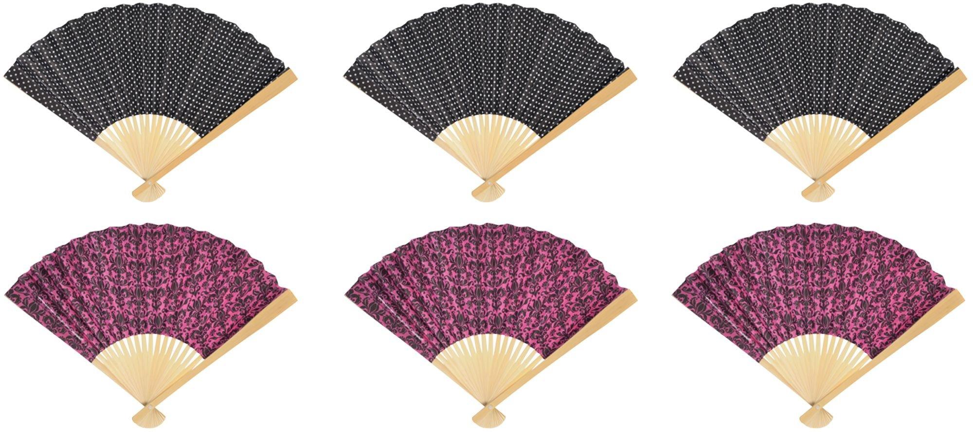 Polka Dot & Damask Fans 6ct