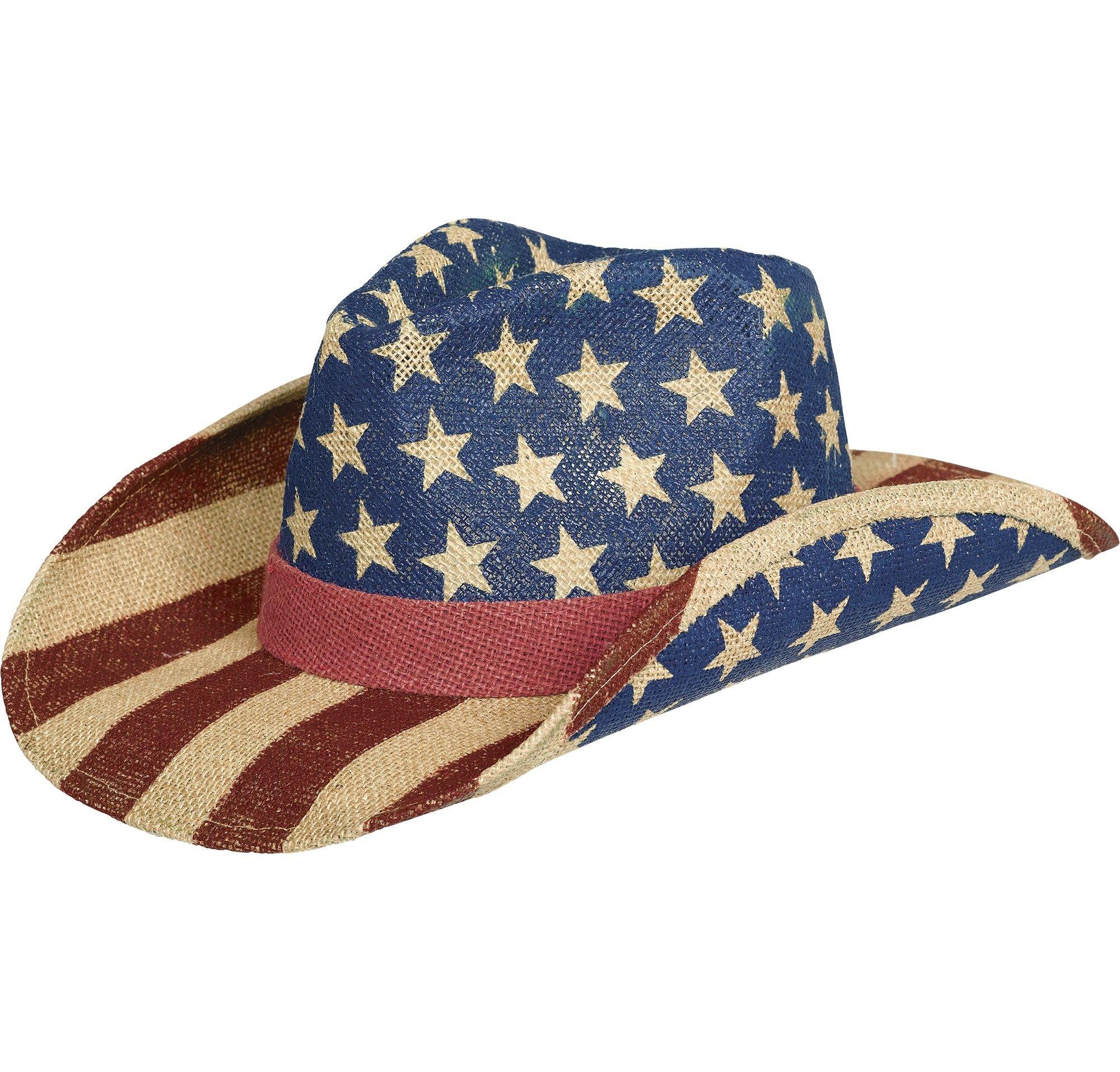 Burlap Patriotic American Flag Cowboy Hat