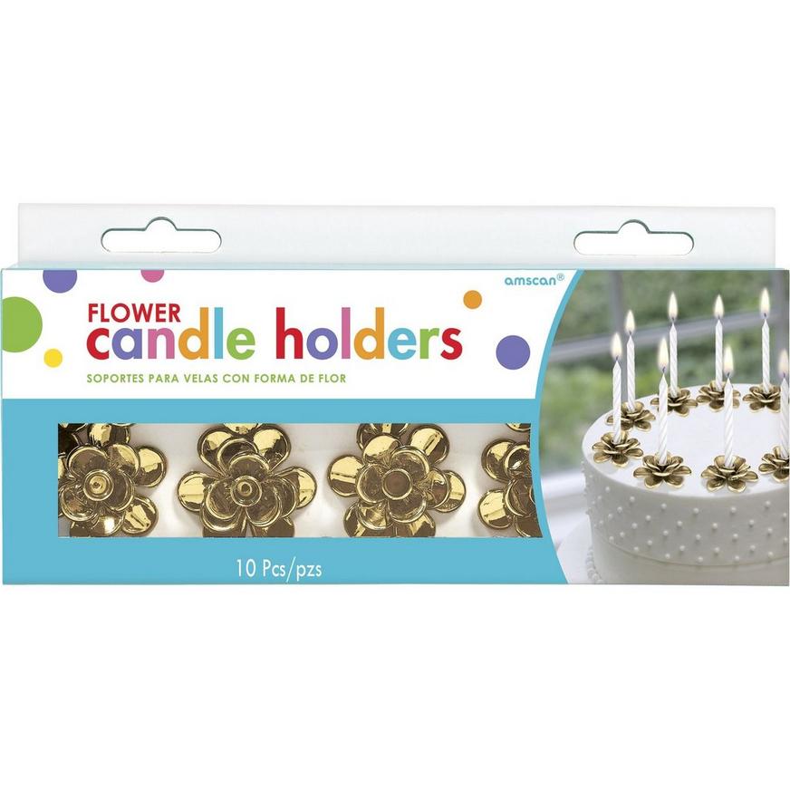 Gold Flower Candle Holder Cake Toppers 10ct