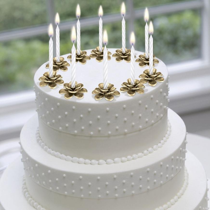 Gold Flower Candle Holder Cake Toppers 10ct