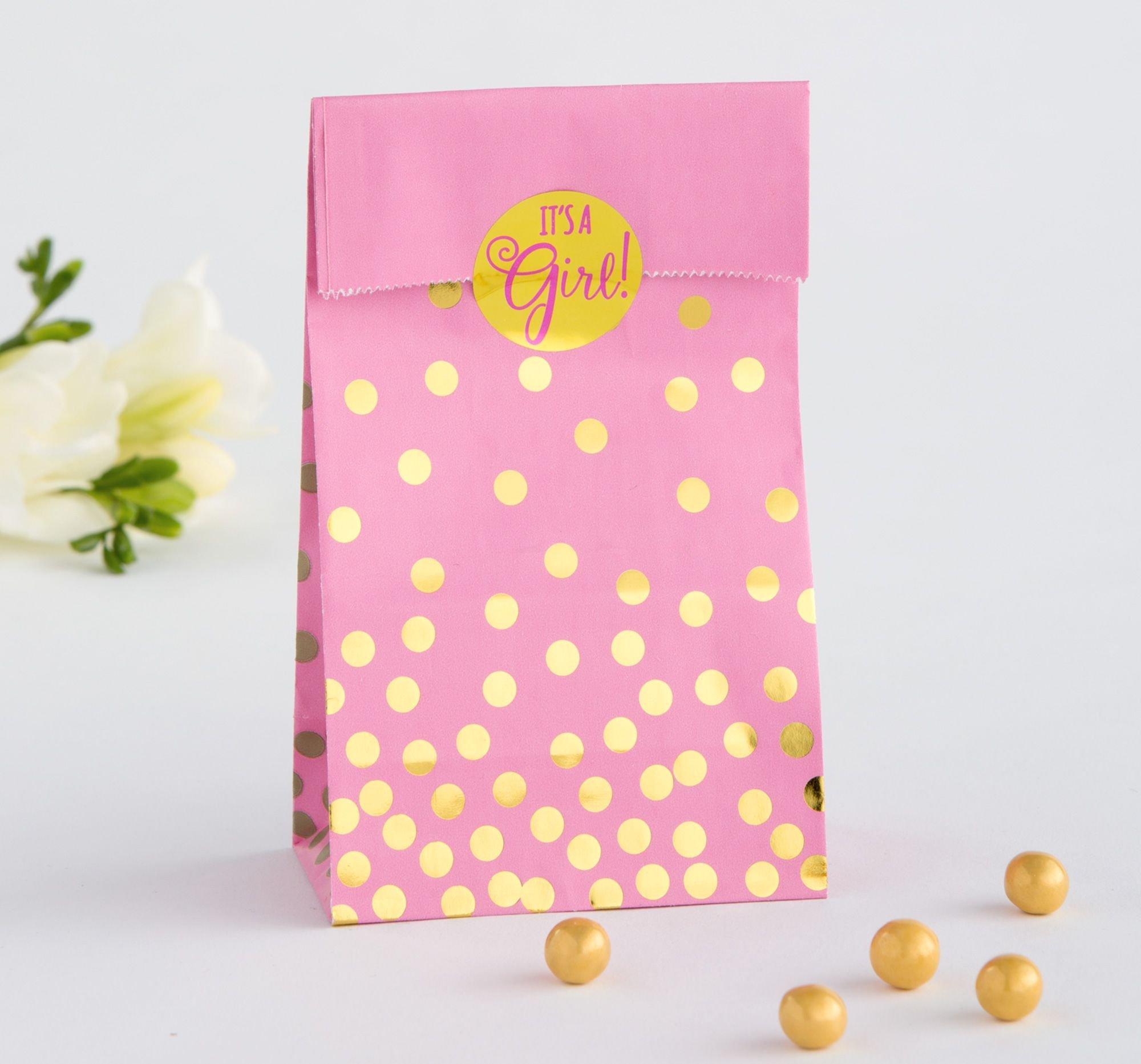 Pink & Gold Polka Dot Baby Shower Treat Bags 20ct