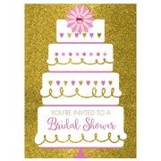 Gold Glitter Wedding Cake Bridal Shower Invitations 8ct