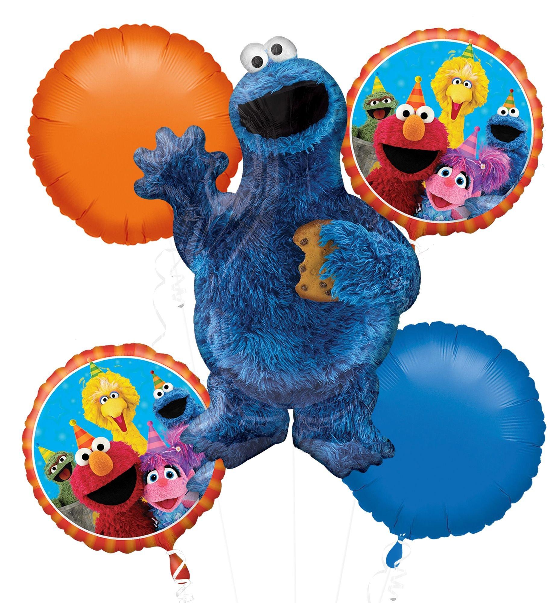 Cookie Monster Balloon Bouquet 5pc - Sesame Street