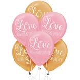 6ct, Gold & Pink Sparkling Wedding Balloons