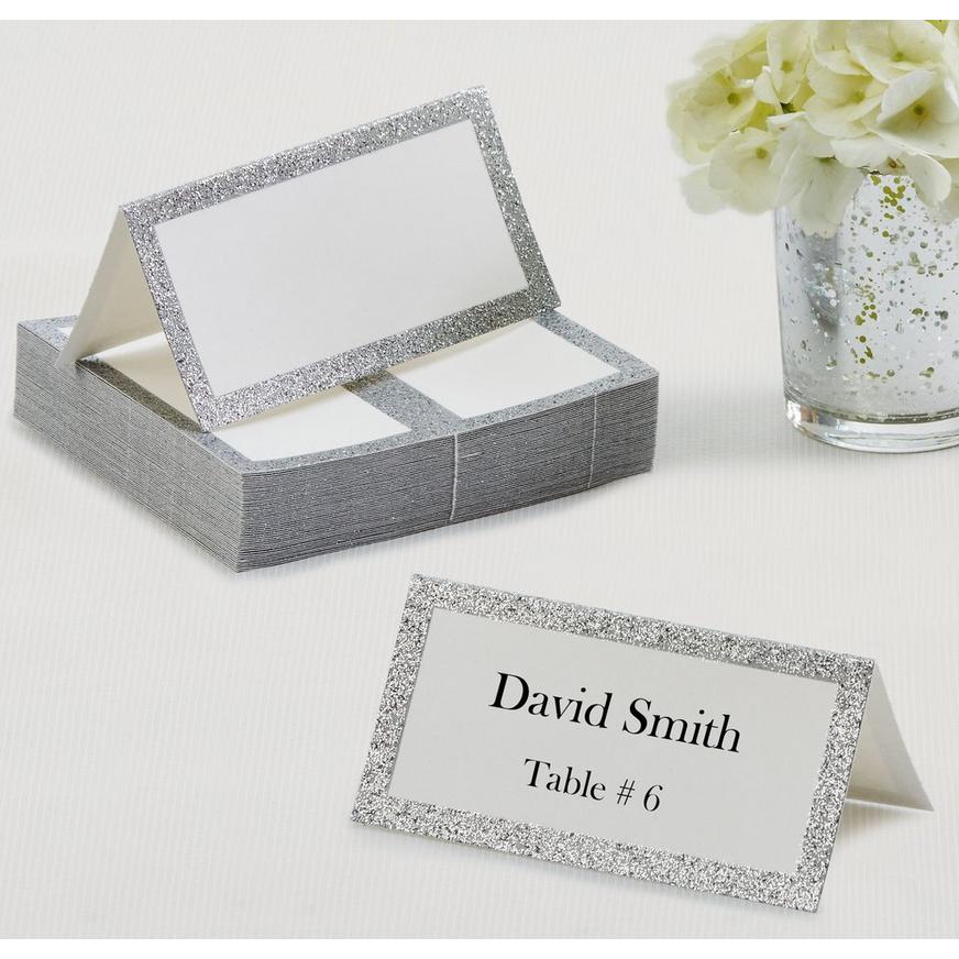 Glitter Silver Place Cards 50ct