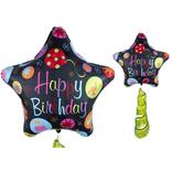 Giant Happy Birthday Star Balloon with Fringe Tail 31in