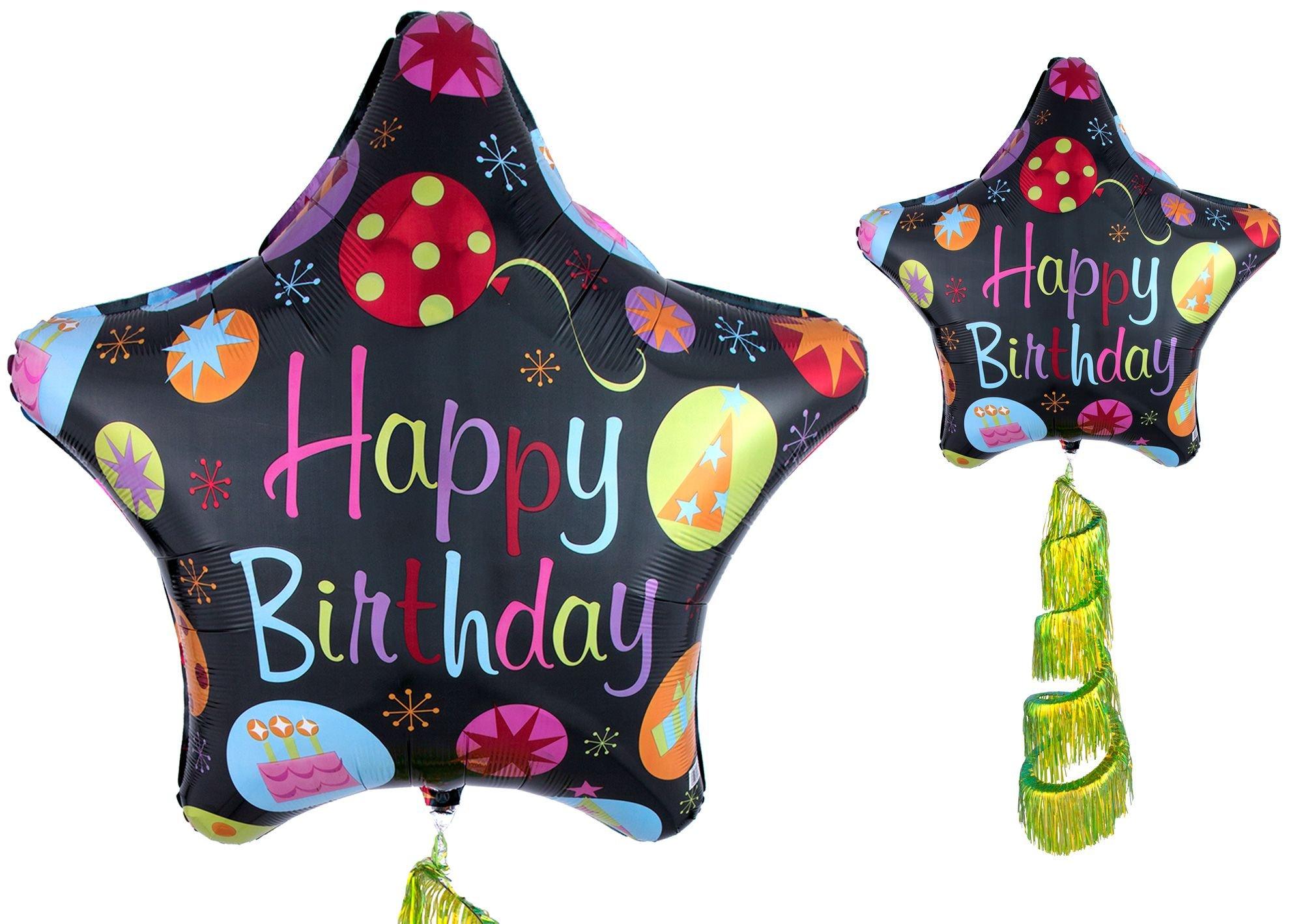 Giant Happy Birthday Star Balloon with Fringe Tail 31in