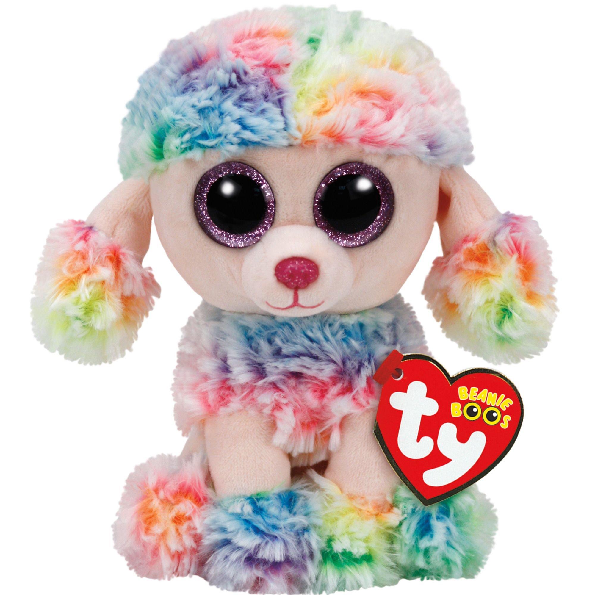 Rainbow Beanie Boo Poodle Dog Plush 6in x 6in