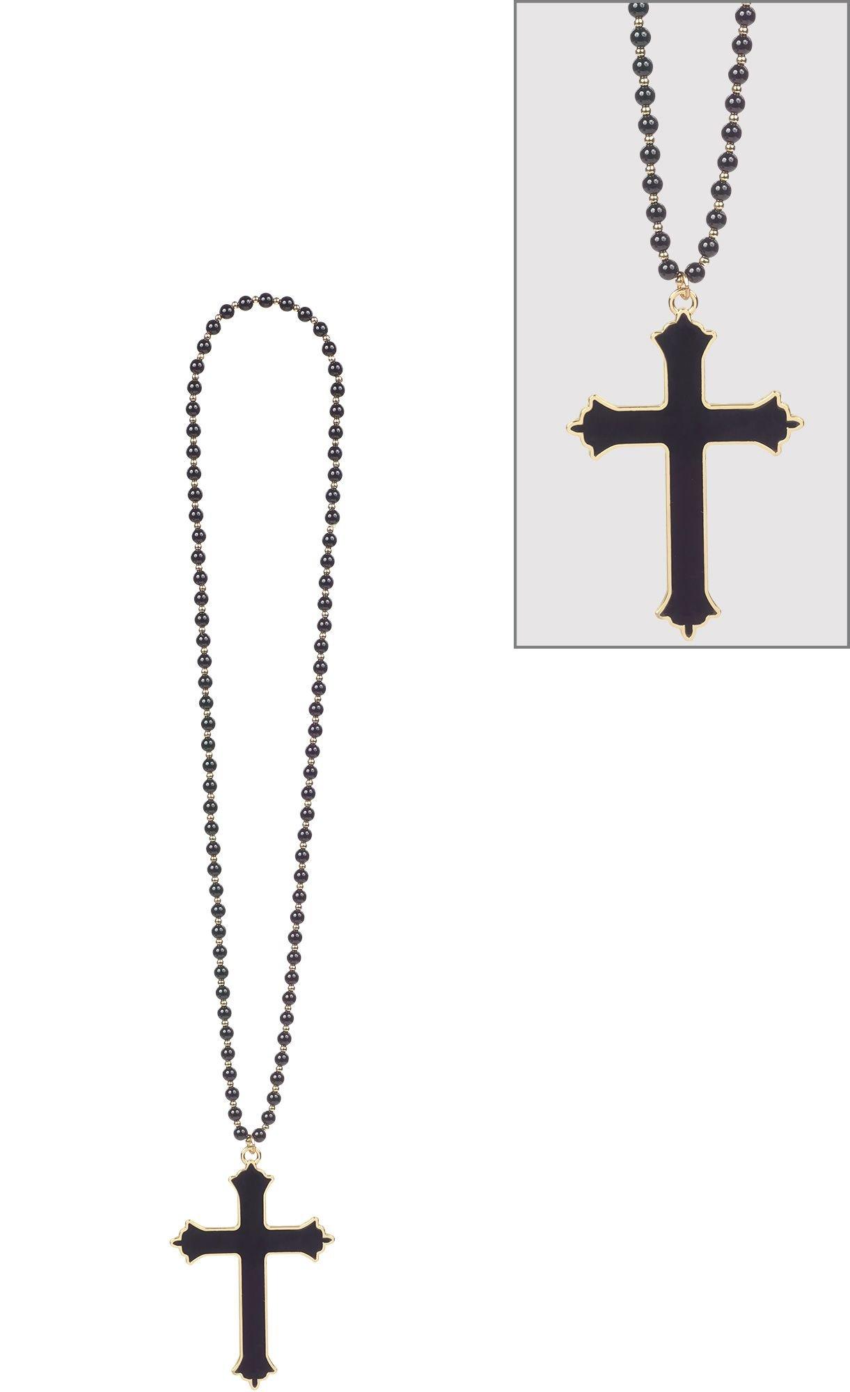 Black Bead Cross Necklace