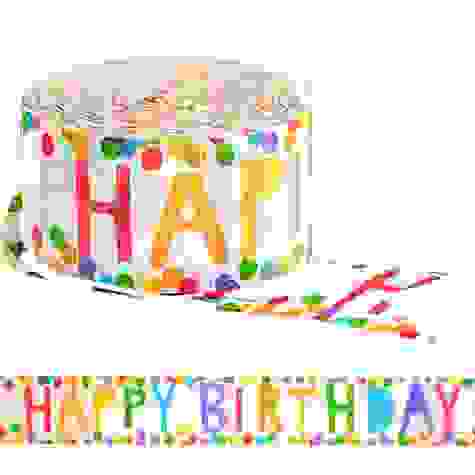 Printed Crepe Streamers - Happy Birthday, Rainbow