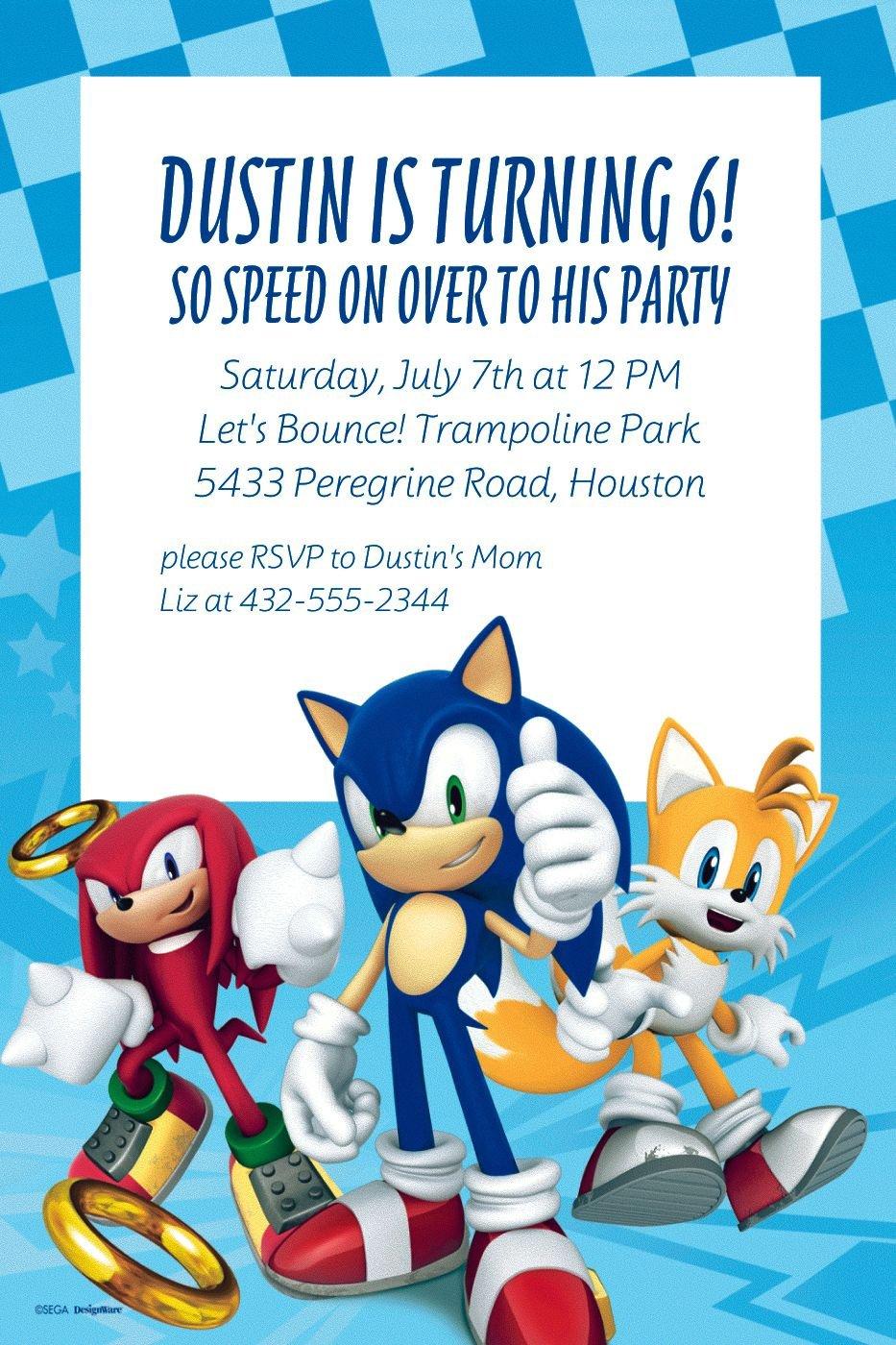 Sonic Hedgehog Theme Birthday Invitation