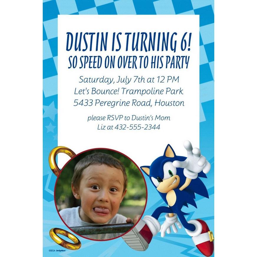 Custom Sonic the Hedgehog Photo Invitation 